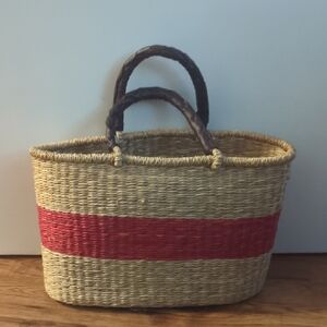 Handcrafted Woven Tote with Red Accent